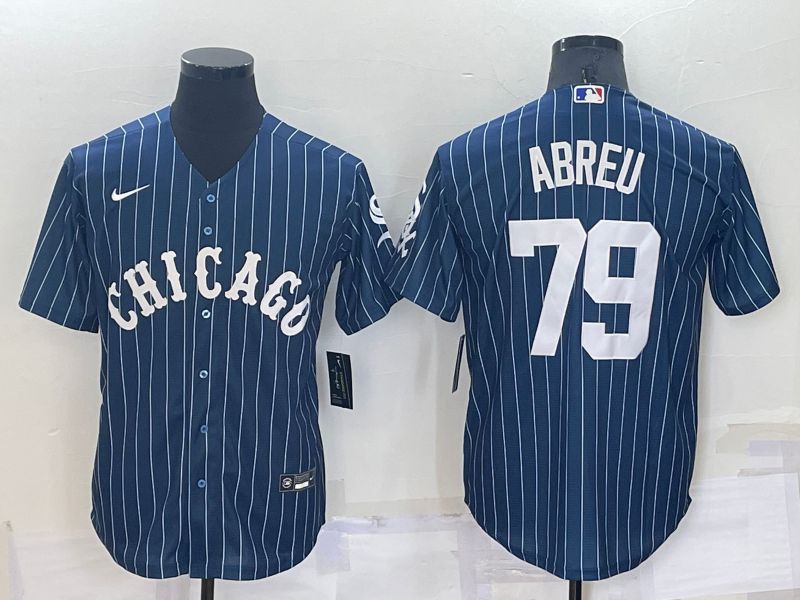 Men Chicago White Sox #79 Abreu Blue Stripe Throwback Nike 2022 MLB Jersey